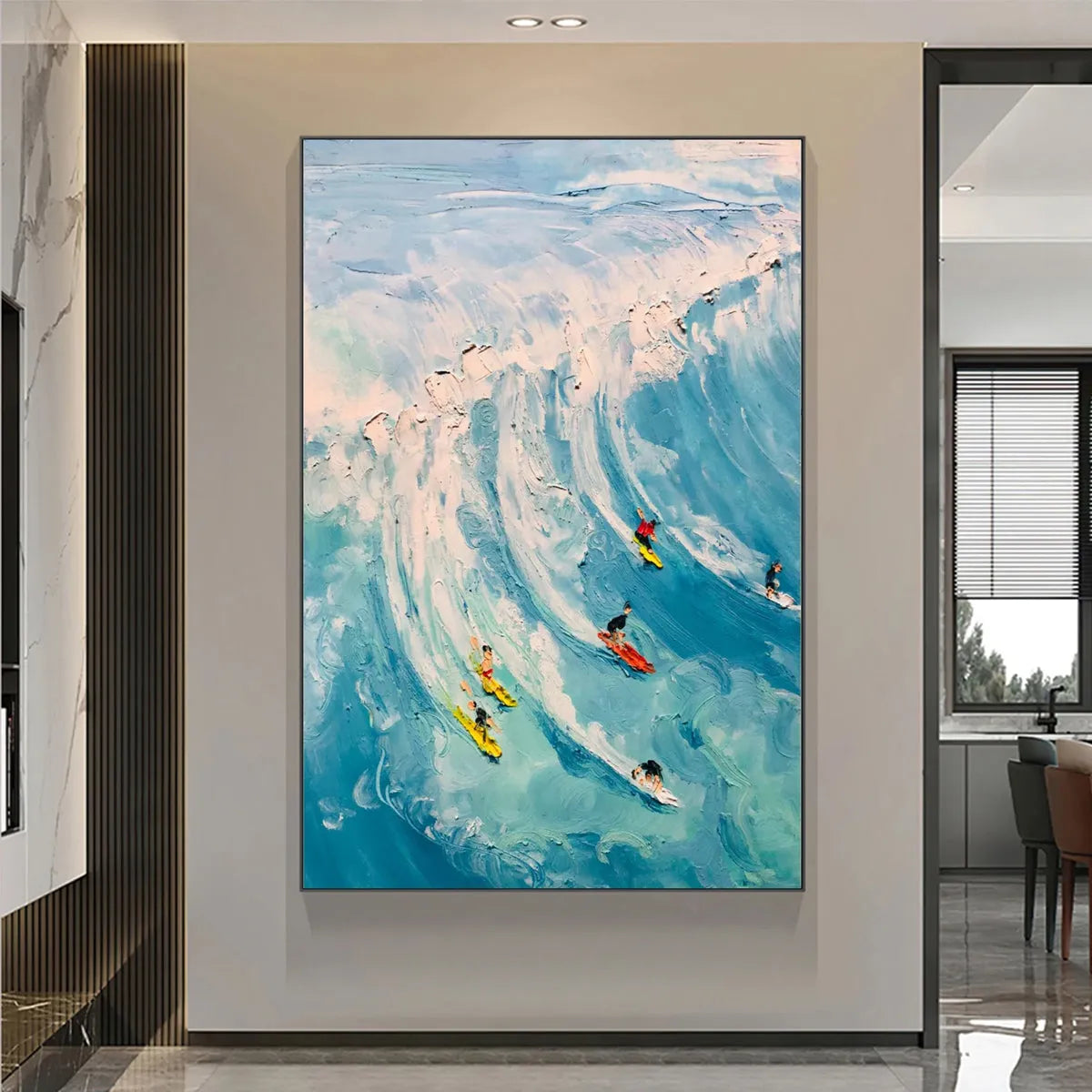Textured 3D Surfing Painting | Impasto Ocean Wave Wall Art #AA 225