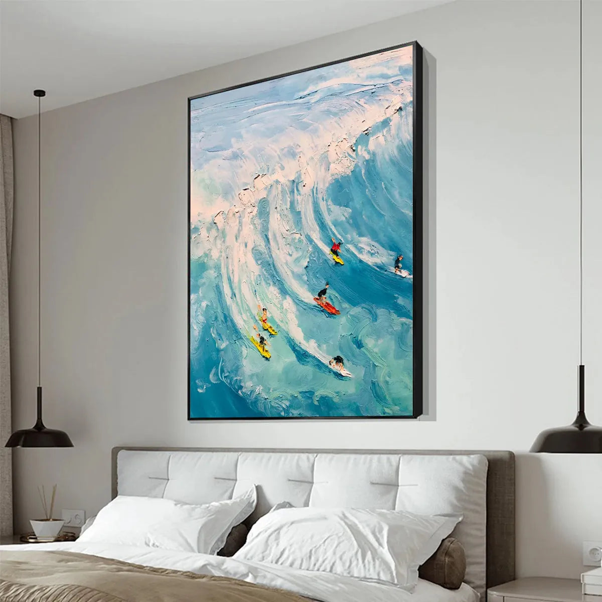 Textured 3D Surfing Painting | Impasto Ocean Wave Wall Art #AA 225