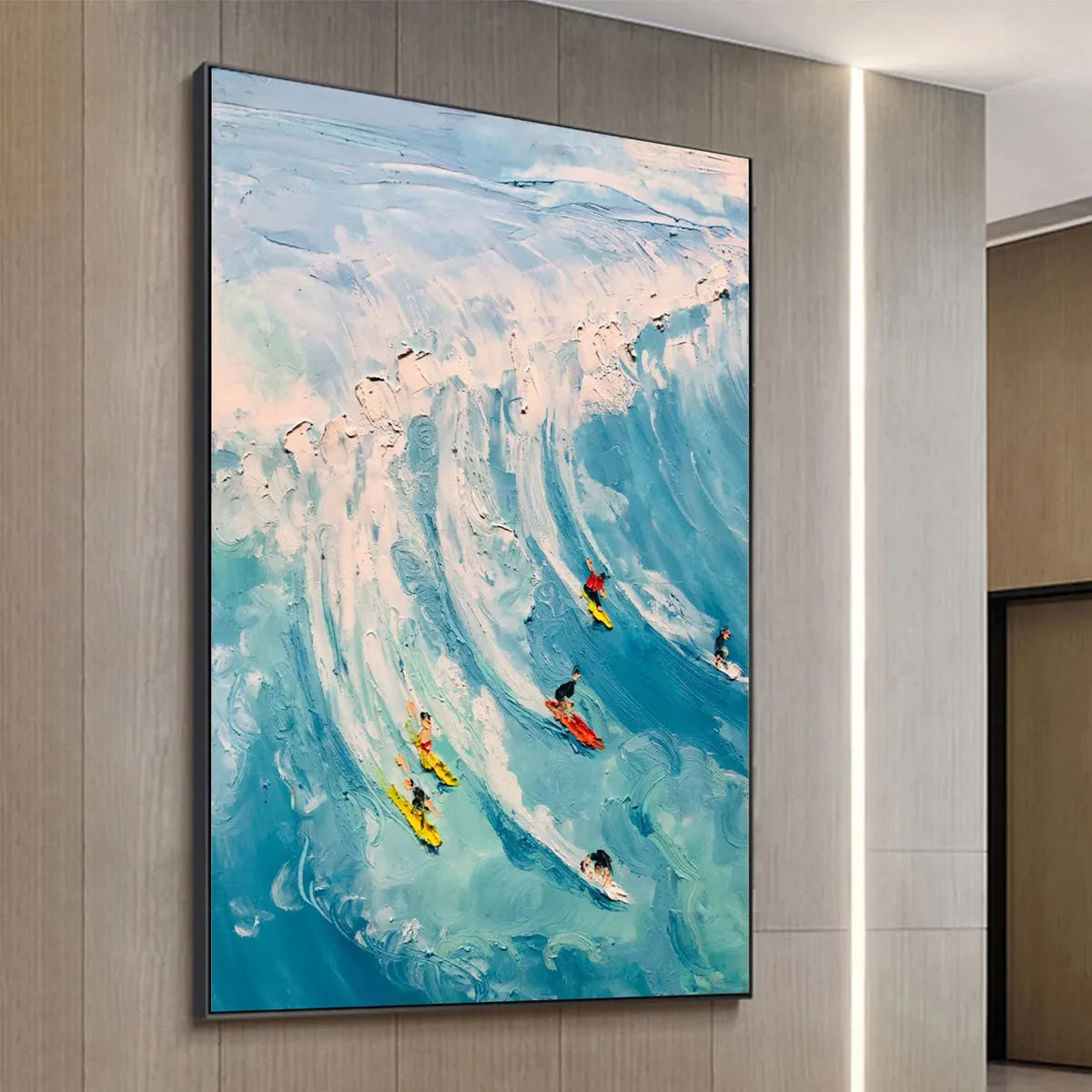Textured 3D Surfing Painting | Impasto Ocean Wave Wall Art #AA 225