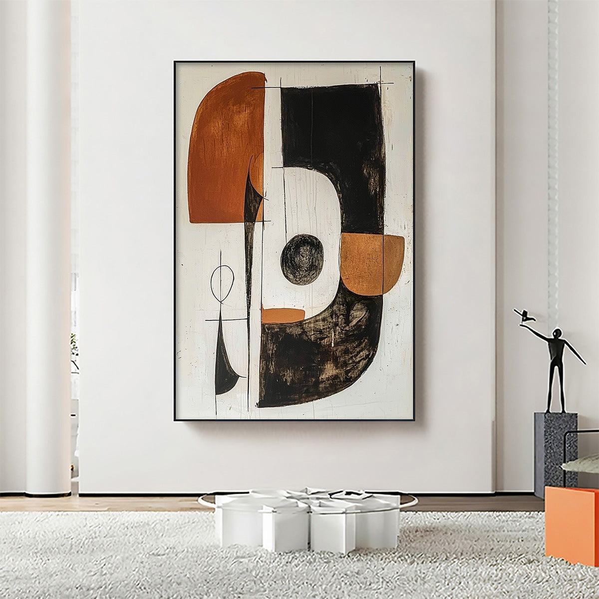 Black, White & Orange Abstract Art | Modern Wall Decor #AA 088