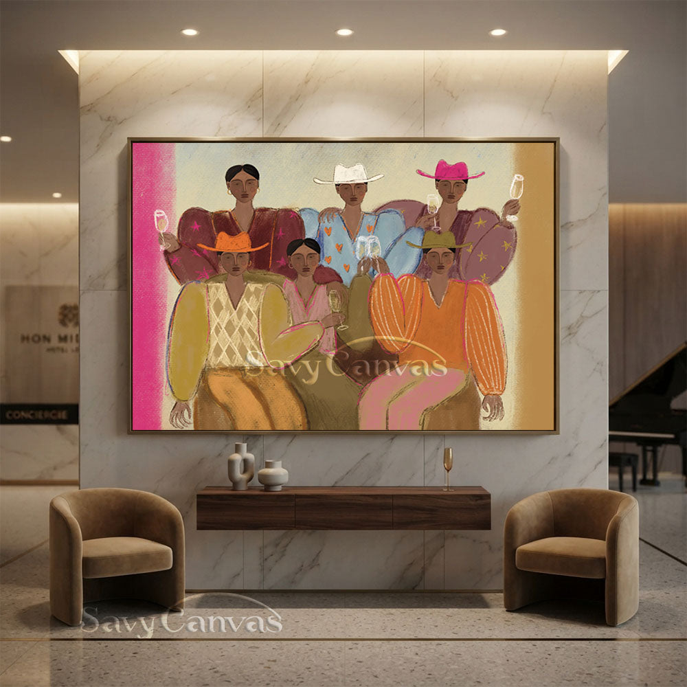 Abstract Cowgirls Oil Painting | Retro Festive Canvas Art #ZC 020
