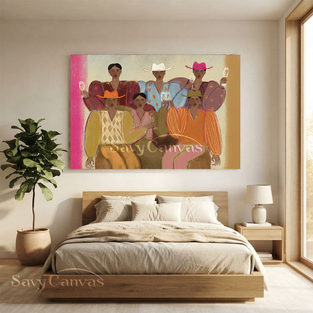 Abstract Cowgirls Oil Painting | Retro Festive Canvas Art #ZC 020