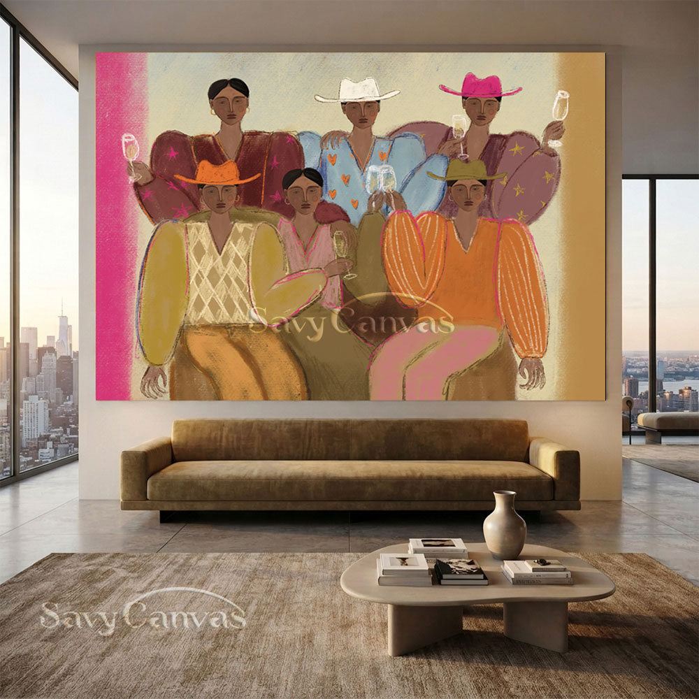 Abstract Cowgirls Oil Painting | Retro Festive Canvas Art #ZC 020