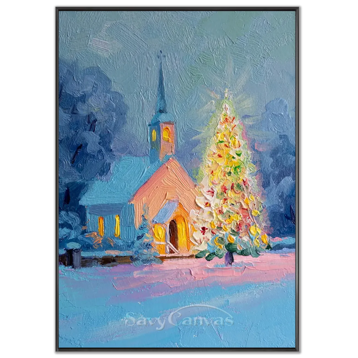 Christmas-Church-Oil-Painting-black-frame-02.webp