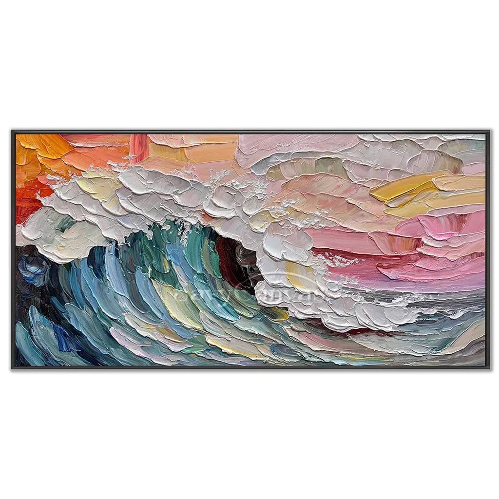 Colorful Sunset Wave Painting | Large Textured Ocean Art #AA 129
