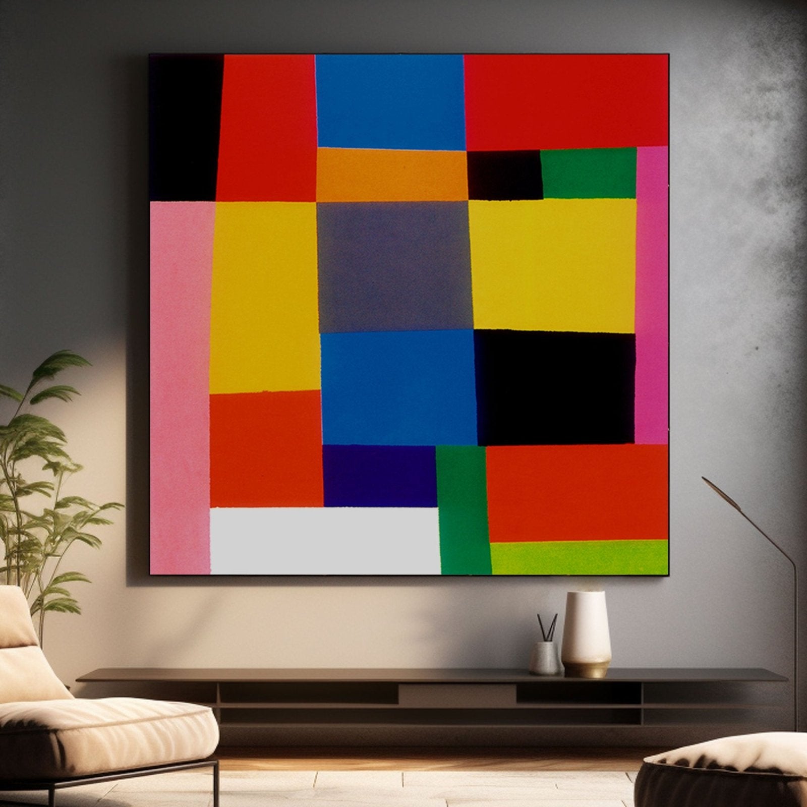 Large Colorful Abstract Geometric Oil Painting for Wall Decor #TC 211