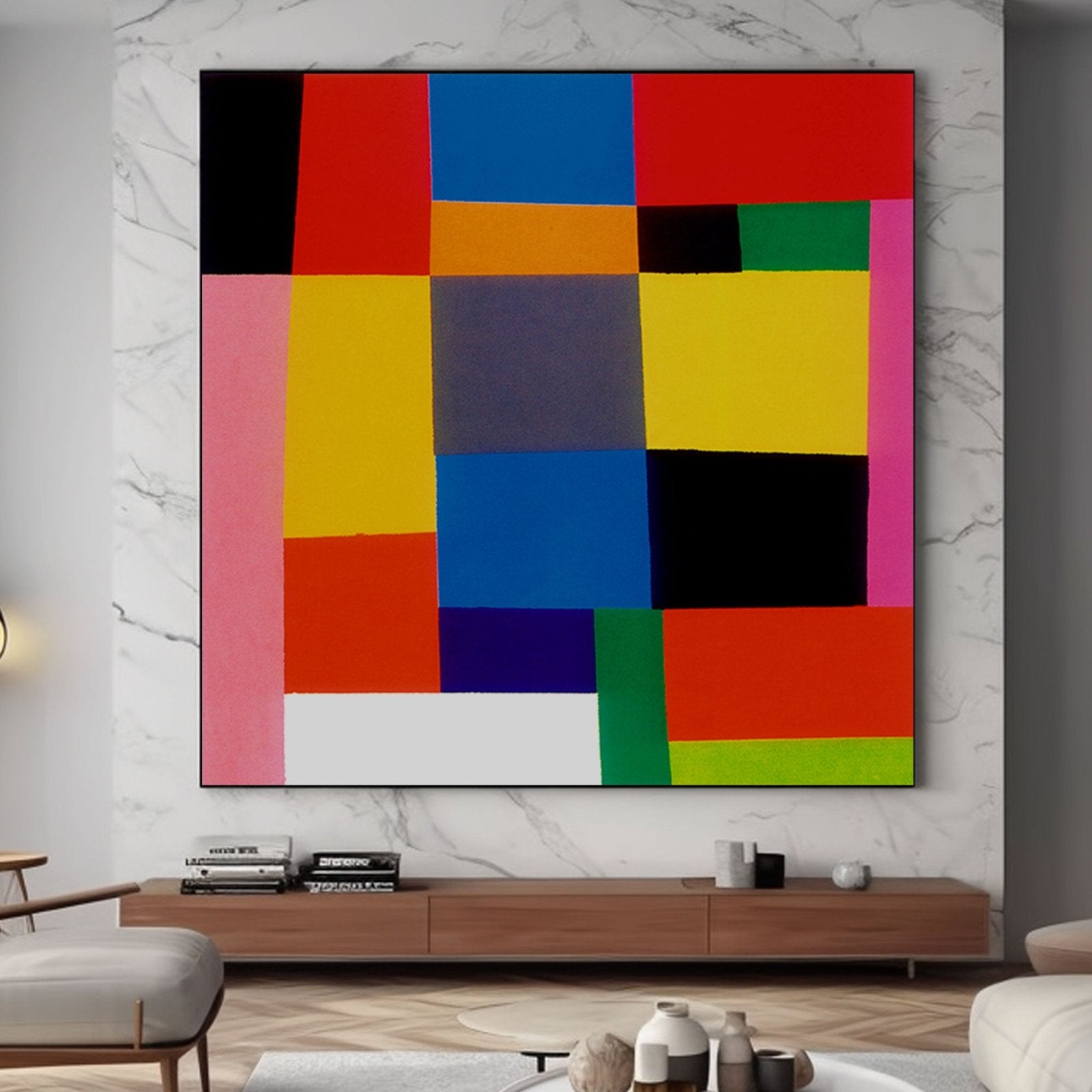 Large Colorful Abstract Geometric Oil Painting for Wall Decor #TC 211