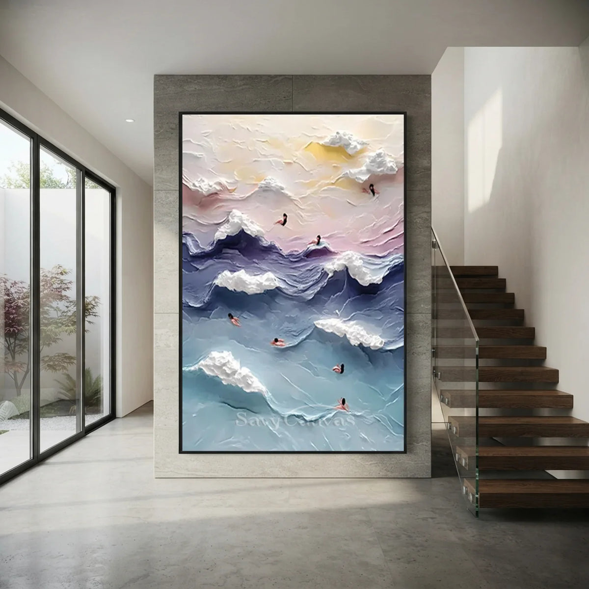 Colorful_Swimming_Sports_Texture_Canvas_Painting-for-modern-staircase-decor-01.webp