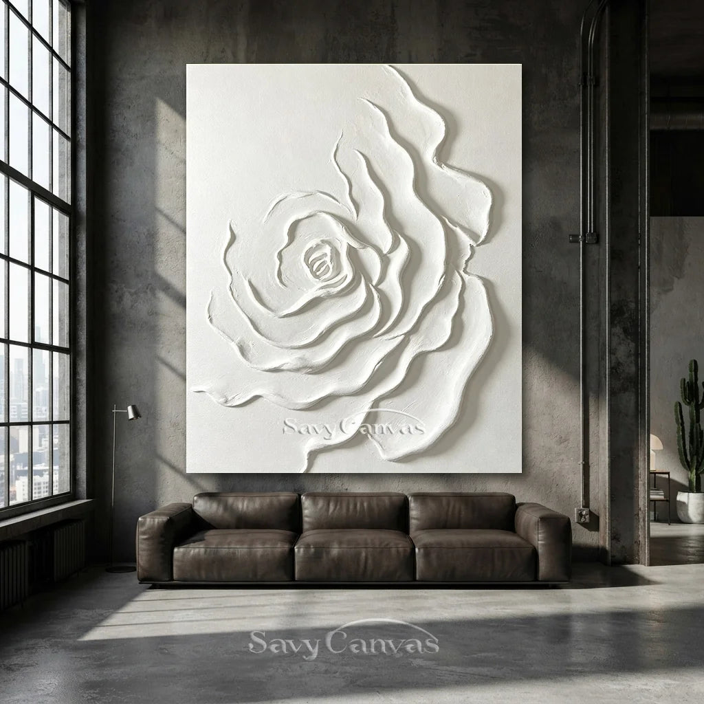 Contemporary White Rose Painting - Textured Floral Artwork #TC 175