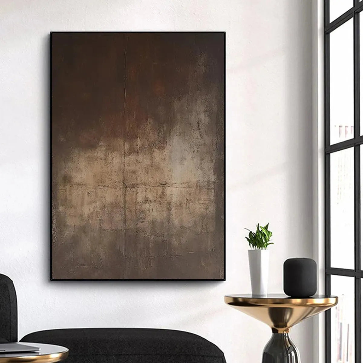 Vintage Style Abstract Canvas Painting | Antique Brown Decor