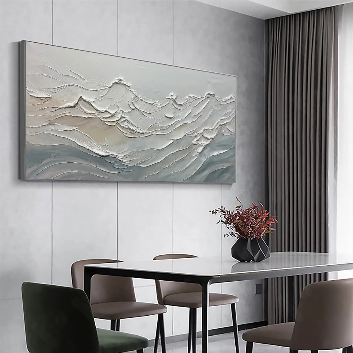 Abstract White Ocean Wave Wall Art | Panoramic Landscape Decor #AA 447