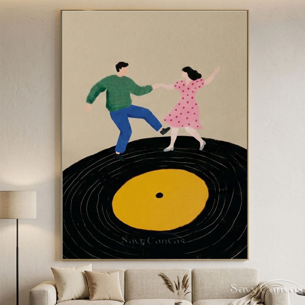 Retro Dancing Couple Vinyl Record Oil Painting #SS 206