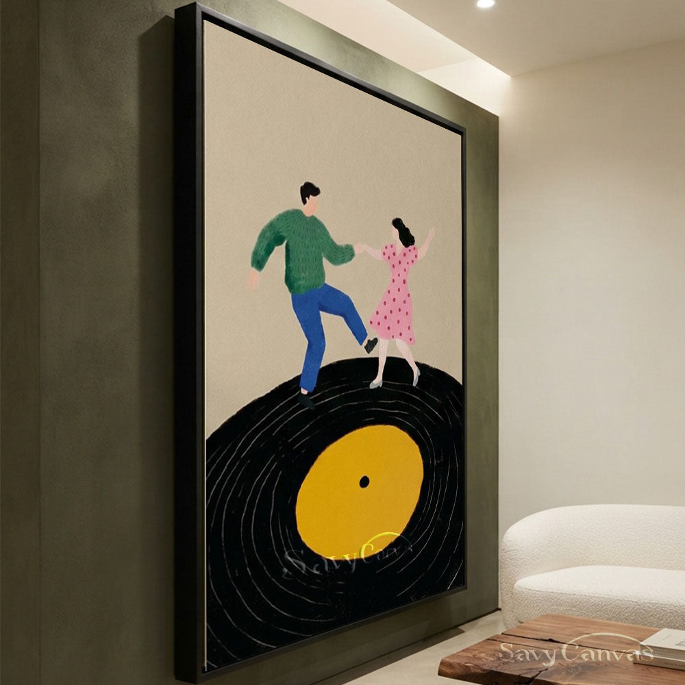 Retro Dancing Couple Vinyl Record Oil Painting #SS 206