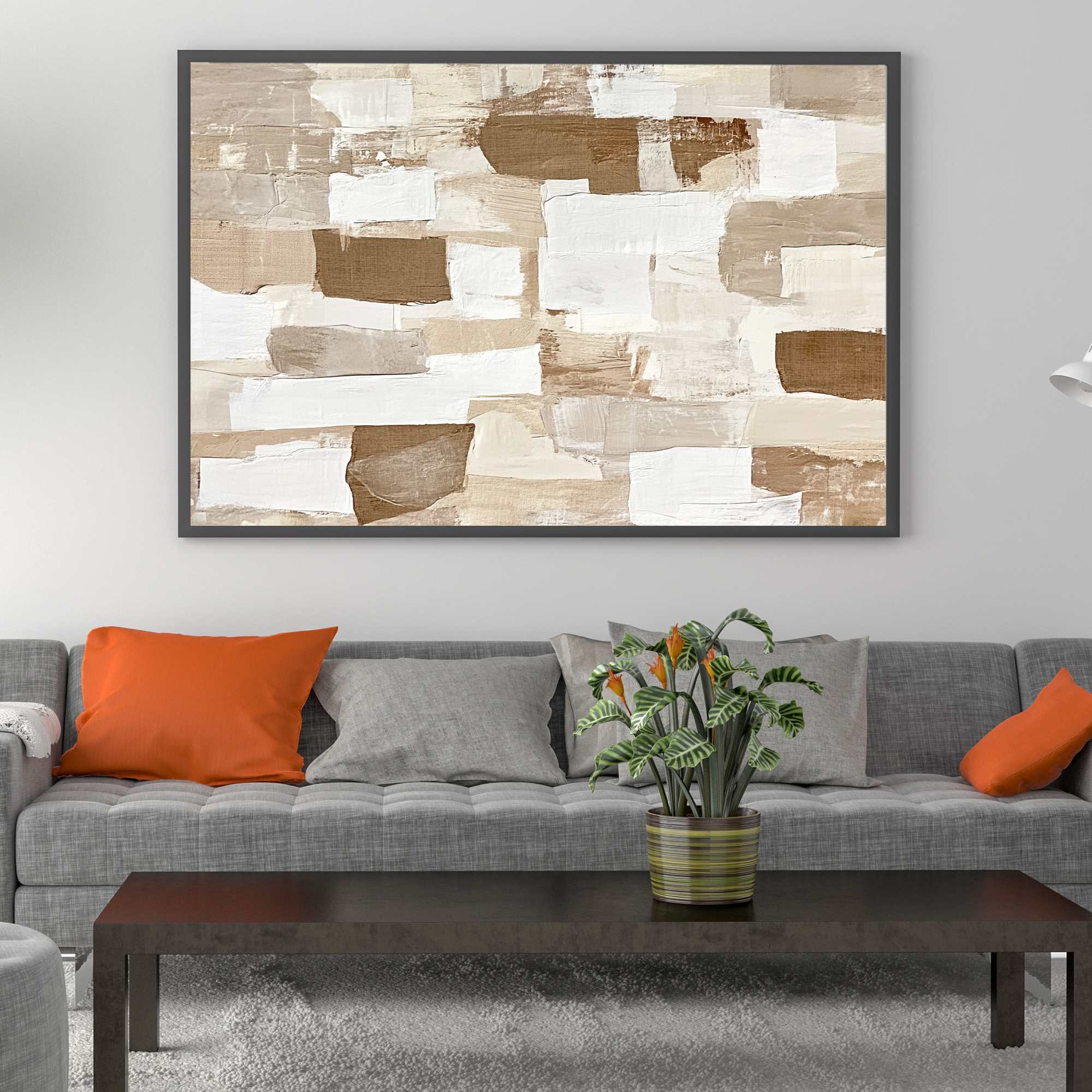 Abstract Color Block Painting | Neutral Patchwork Wall Art #AA 091