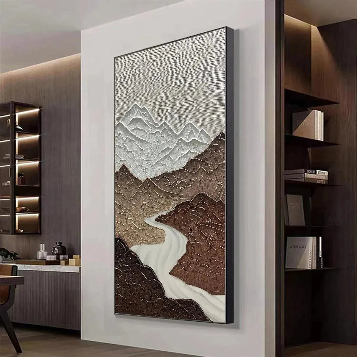 Textured Mountain River Painting | 3D Landscape Wall Art #TC 255