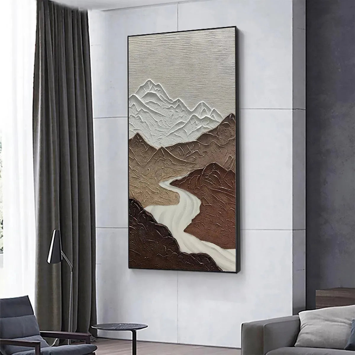 Textured Mountain River Painting | 3D Landscape Wall Art #TC 255