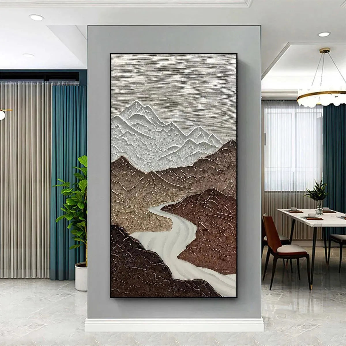 Textured Mountain River Painting | 3D Landscape Wall Art #TC 255