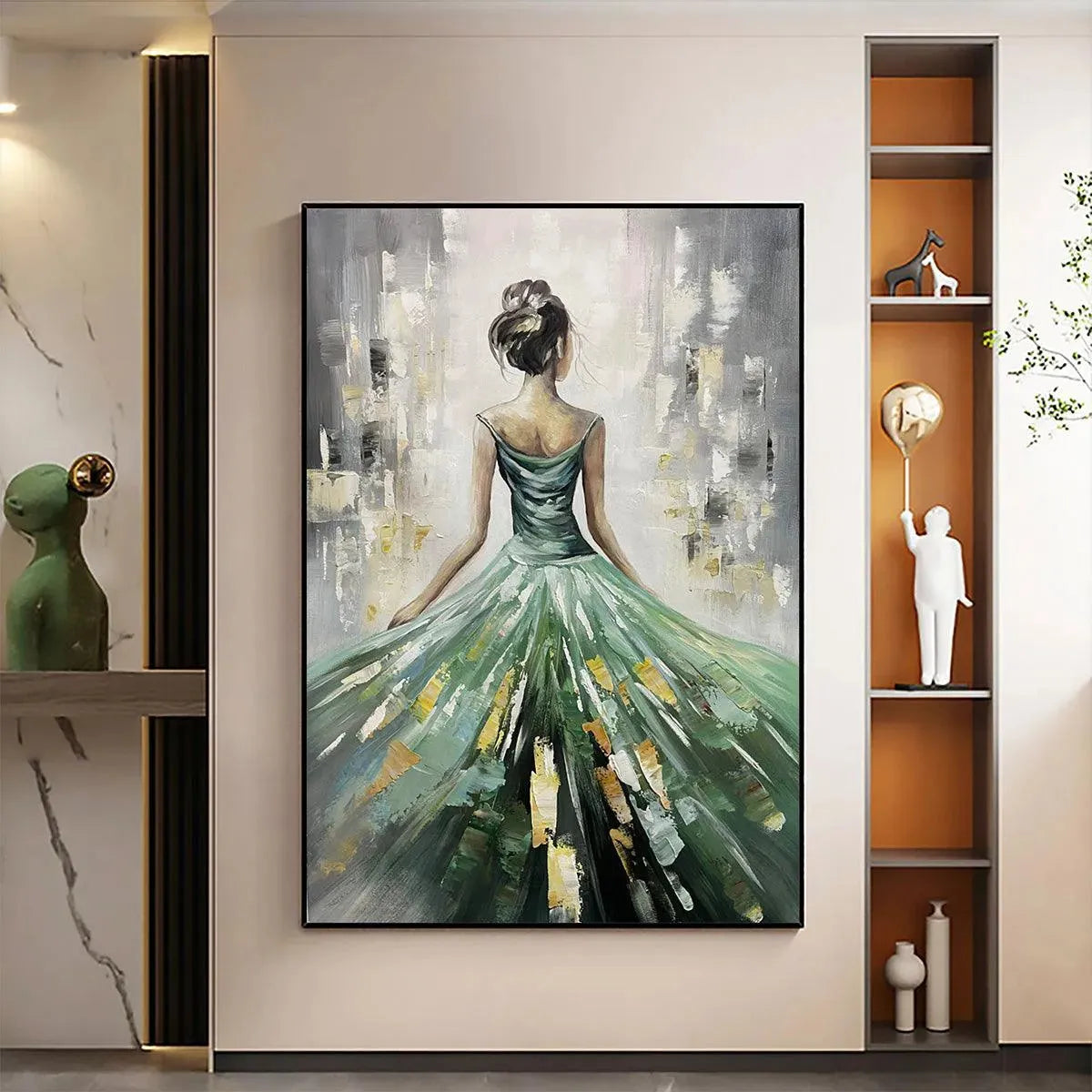 Woman in Green Dress Painting | Elegant Figurative Wall Decor #AA 108