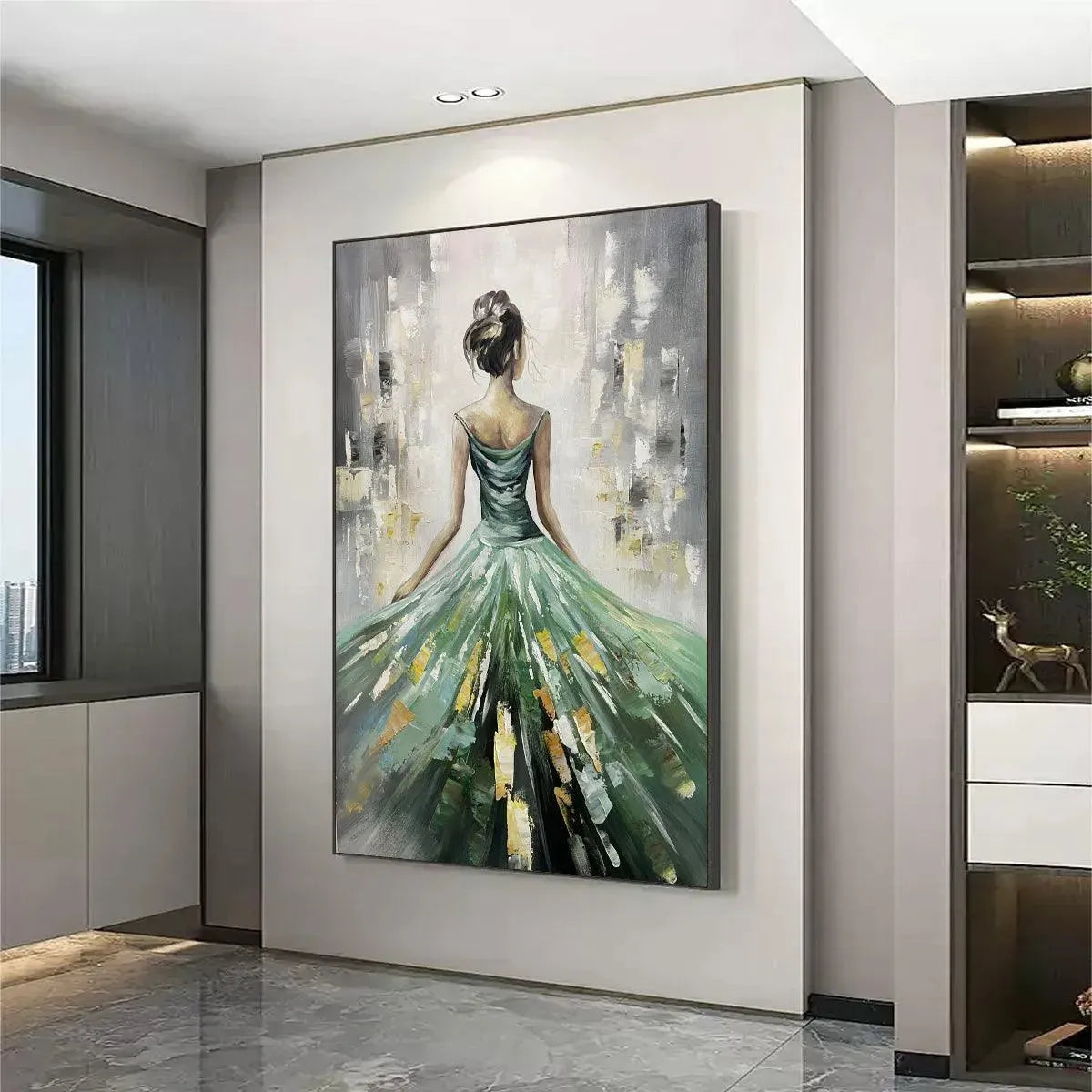 Woman in Green Dress Painting | Elegant Figurative Wall Decor #AA 108