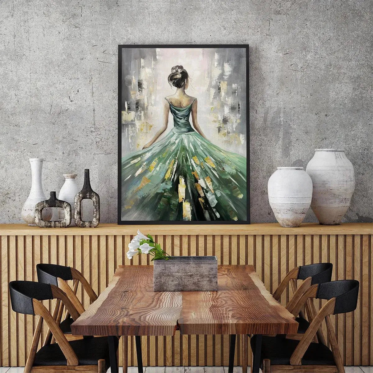 Woman in Green Dress Painting | Elegant Figurative Wall Decor #AA 108