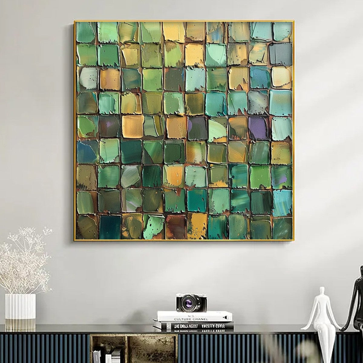 Dimensional Color Block Art | Textured Green Gold Wall Decor