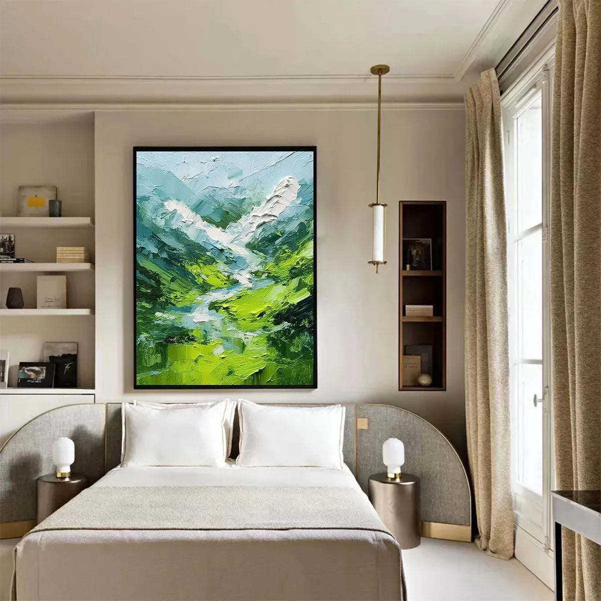 Vibrant Green Textured Painting | Abstract Mountain Valley Art #TC 256