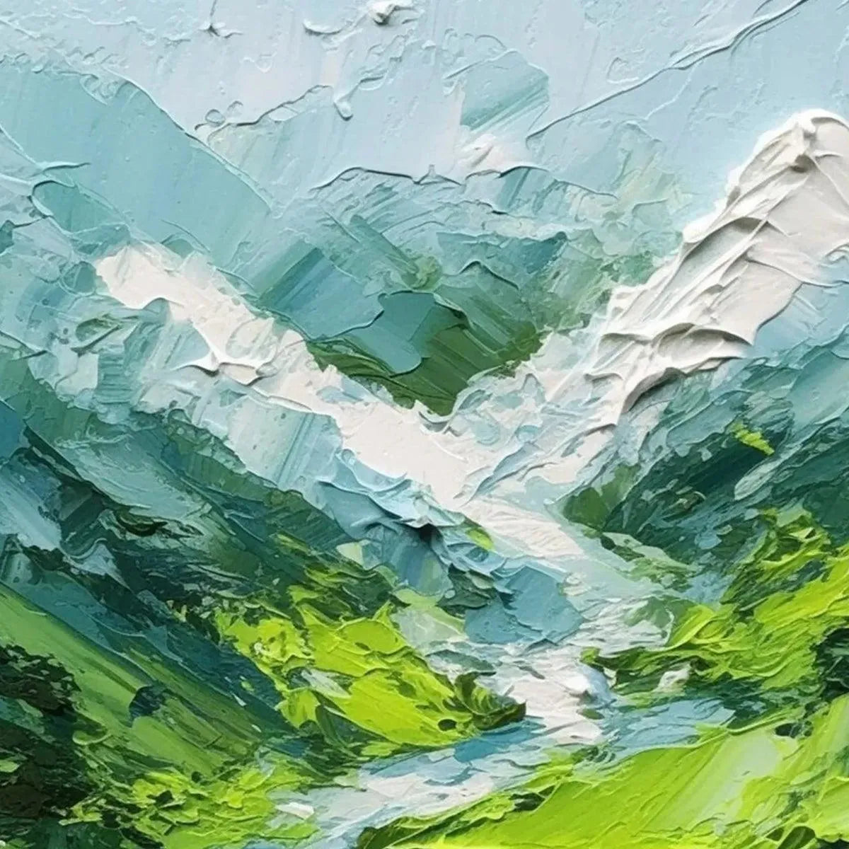 Vibrant Green Textured Painting | Abstract Mountain Valley Art #TC 256