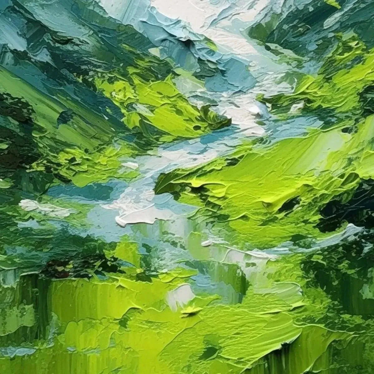 Vibrant Green Textured Painting | Abstract Mountain Valley Art #TC 256