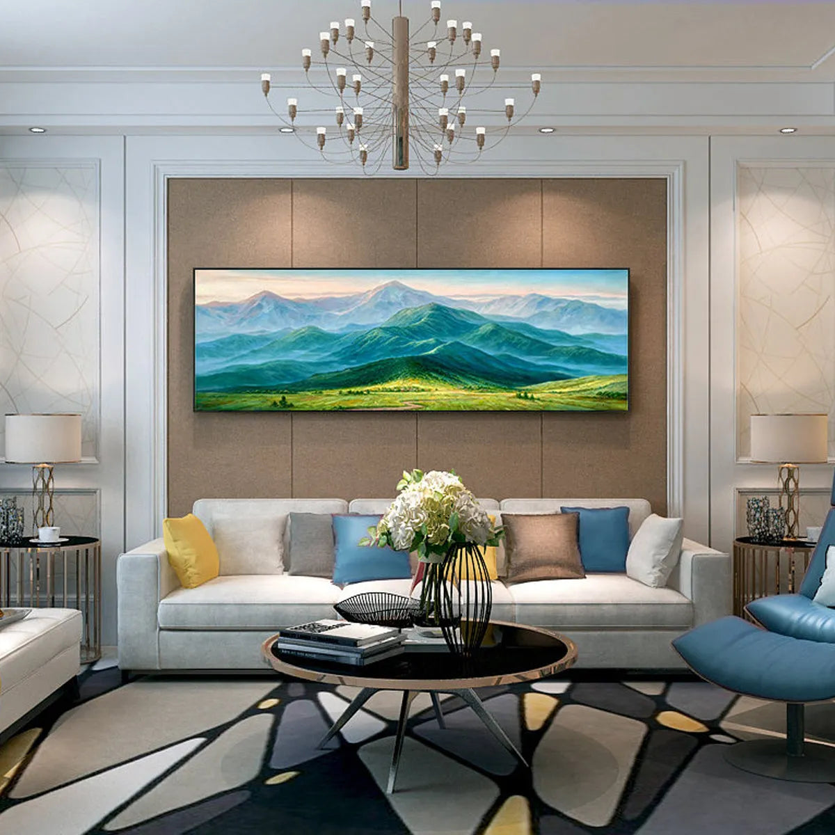 Panoramic Mountain Landscape Painting | Large Green Valley Wall Art #TC 257