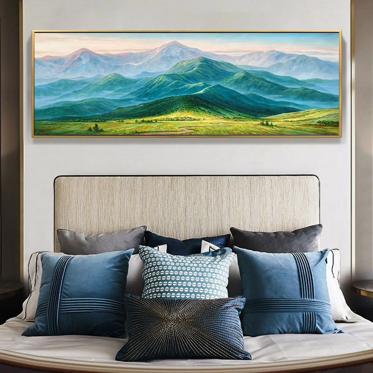 Panoramic Mountain Landscape Painting | Large Green Valley Wall Art #TC 257
