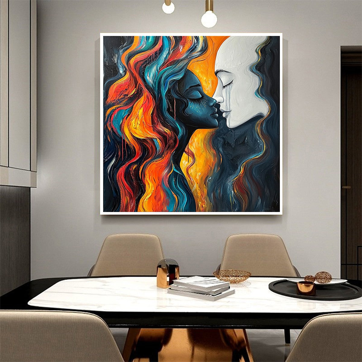 Abstract Kissing Couple Art | Colorful Modern Canvas Painting #AA 010