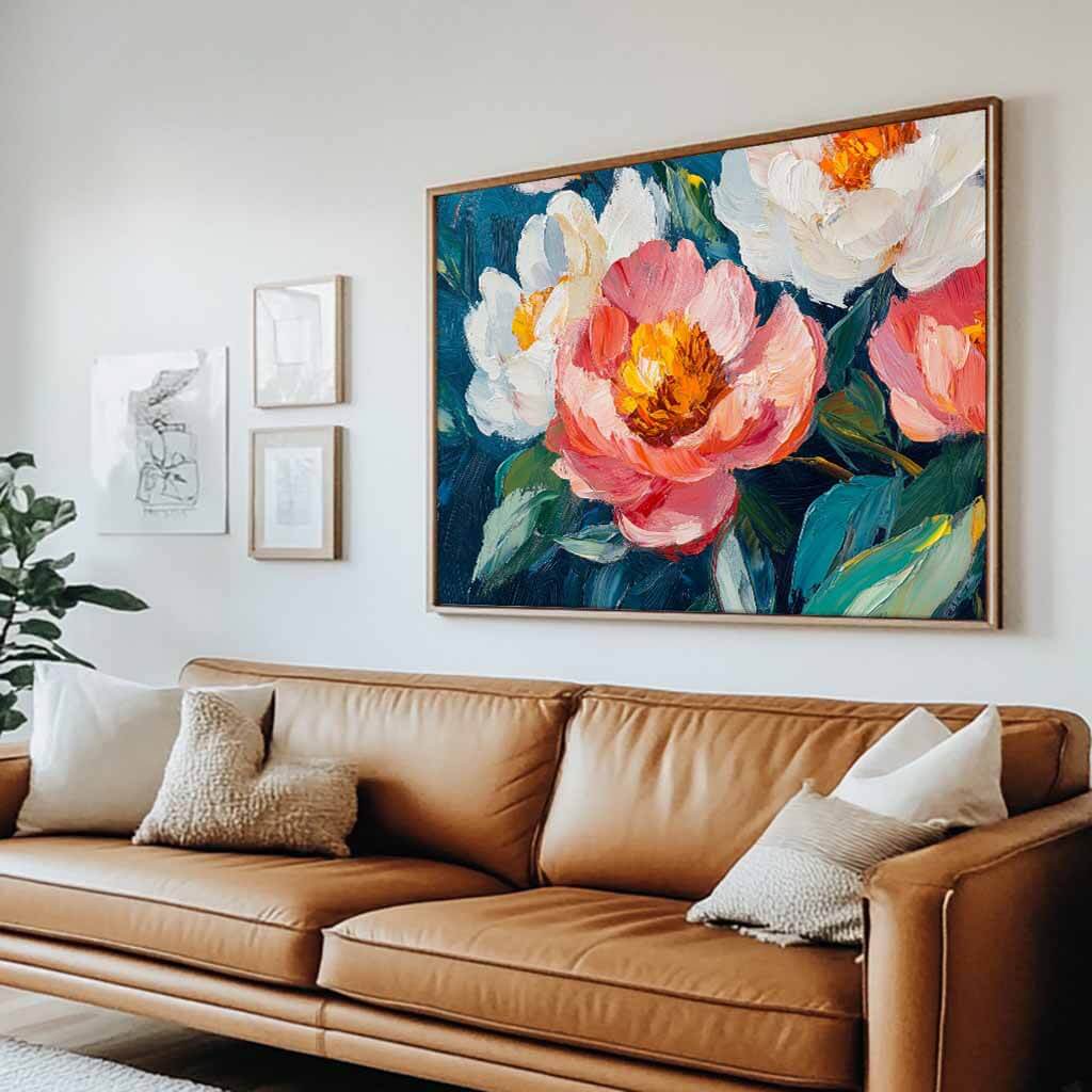 Large Pink and White Peony Wall Art | Blooming Floral Canvas #AA 341