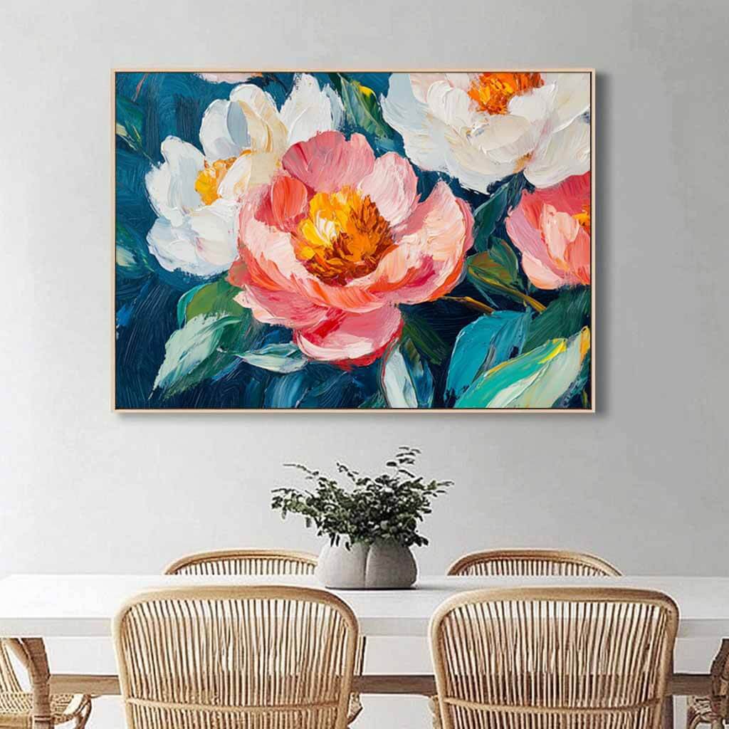 Large Pink and White Peony Wall Art | Blooming Floral Canvas #AA 341