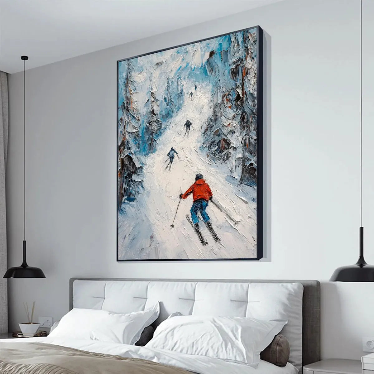 Ski Lodge Wall Art | Large Vertical Mountain Painting #AA 228