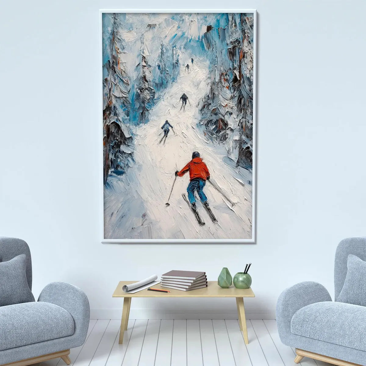 Ski Lodge Wall Art | Large Vertical Mountain Painting #AA 228