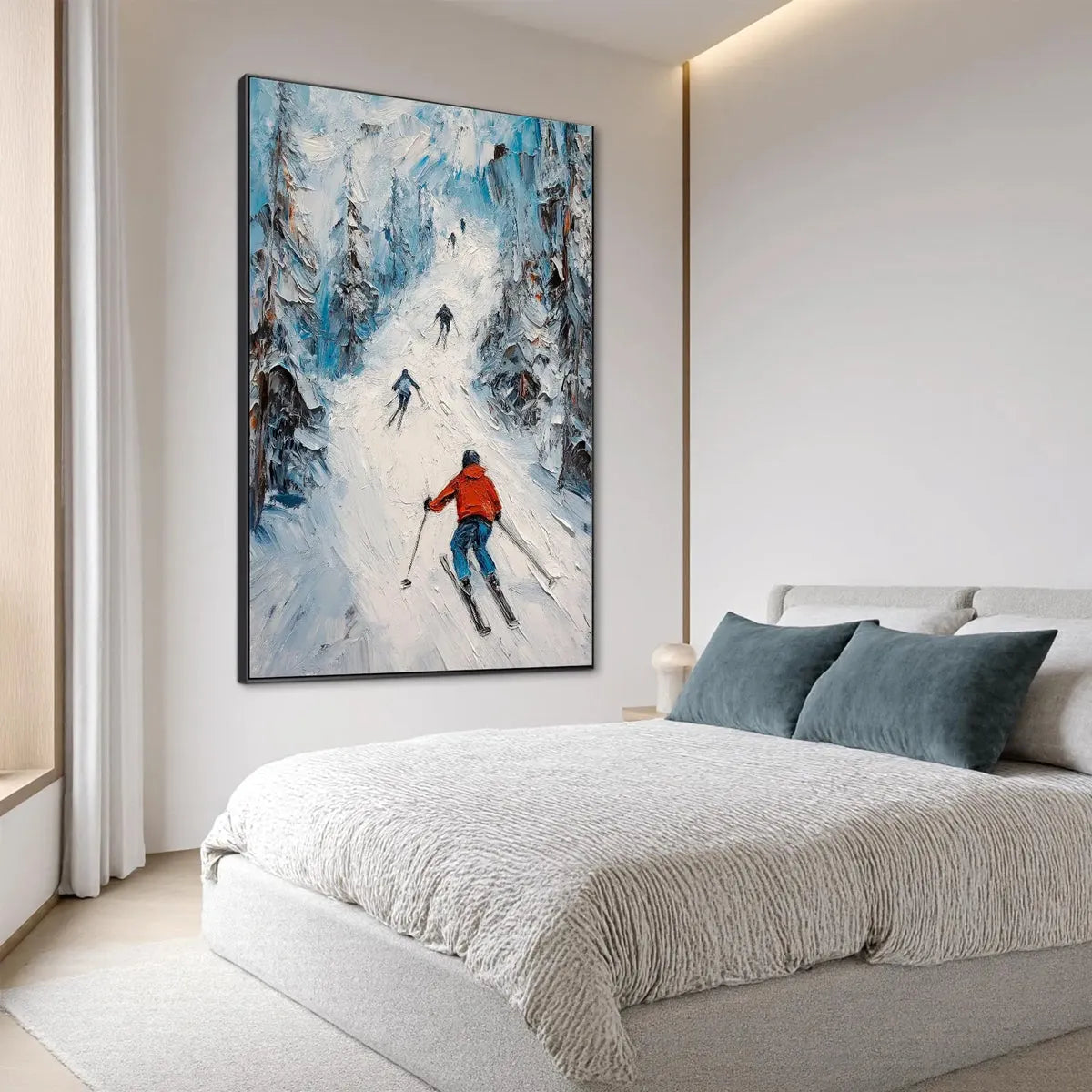 Ski Lodge Wall Art | Large Vertical Mountain Painting #AA 228