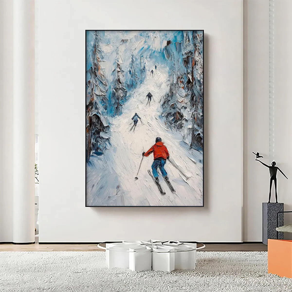 Ski Lodge Wall Art | Large Vertical Mountain Painting #AA 228