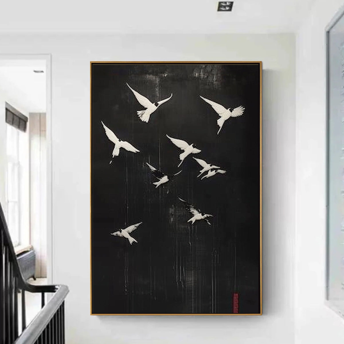 Minimalist Bird Art | Original Black & White Flight Painting #ZZ 264