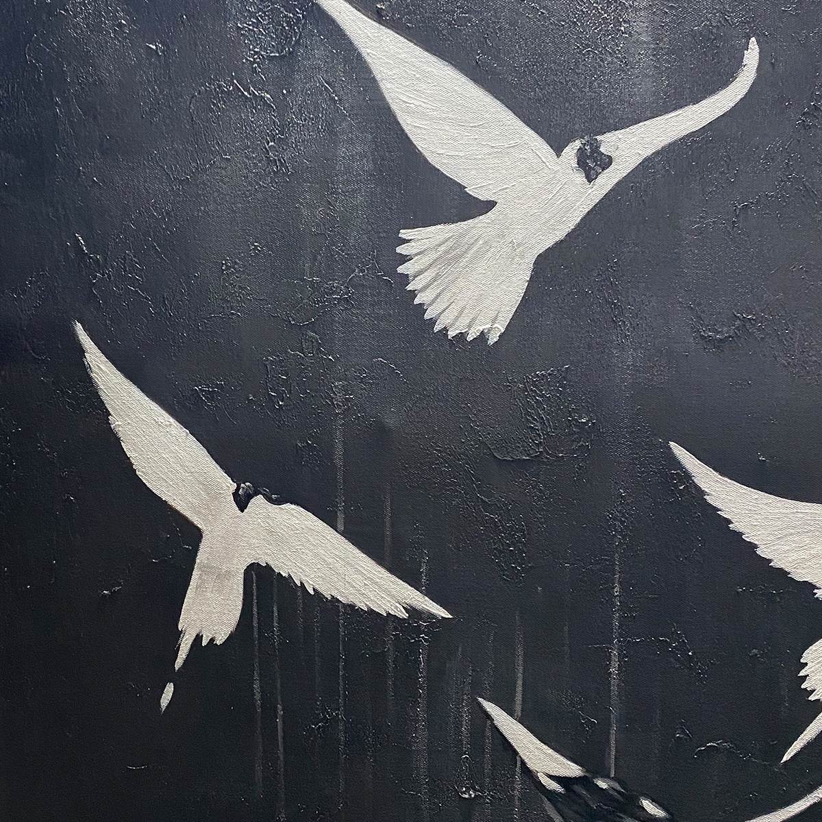 Minimalist Bird Art | Original Black & White Flight Painting #ZZ 264