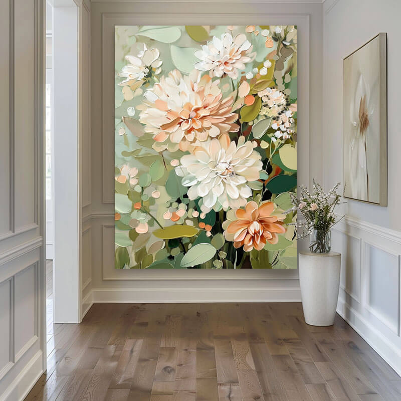 Peach and Sage Green Wall Decor | Soft Pastel Flower Art #AA 361