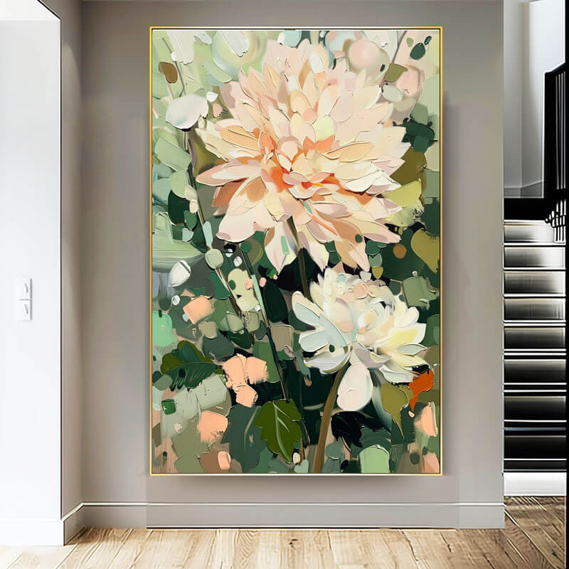Peach and Sage Green Wall Decor | Soft Pastel Flower Art