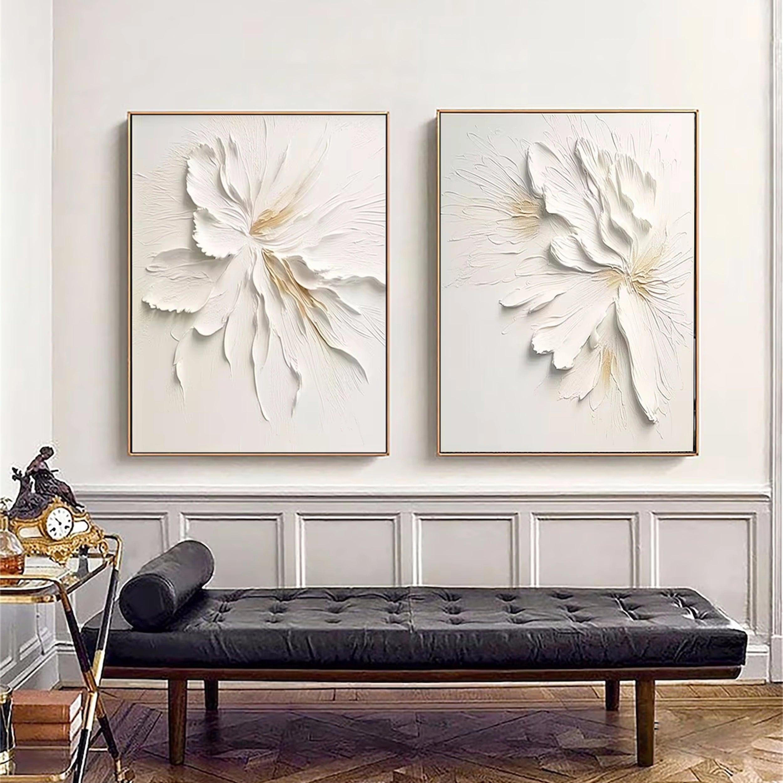 Botanical Art Diptych Gift: Textured Floral Painting