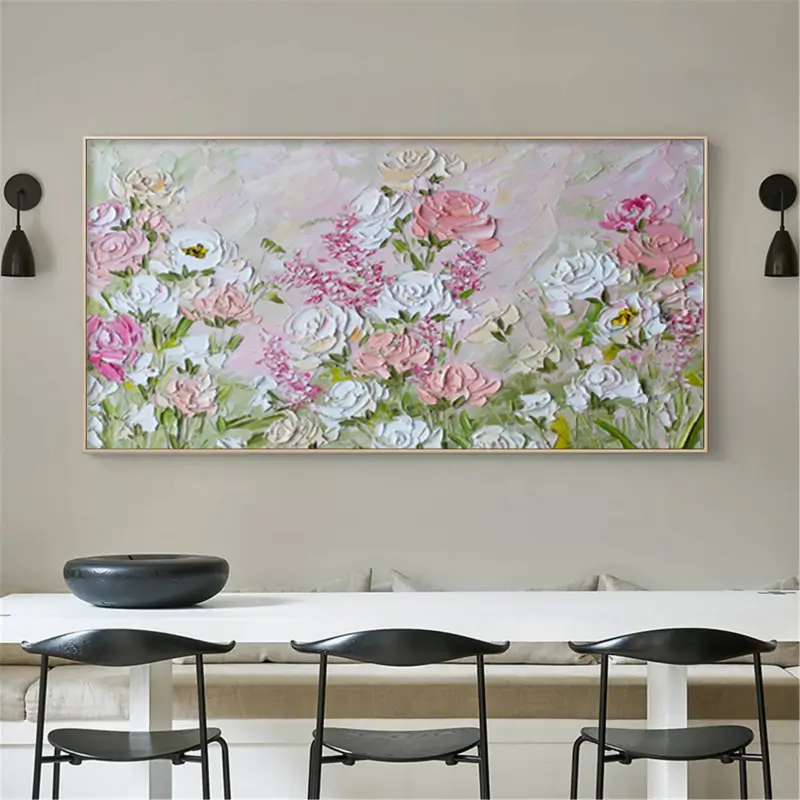 Textured Floral Painting | Pink White Impasto Flower Wall Art Decor #JJ 099