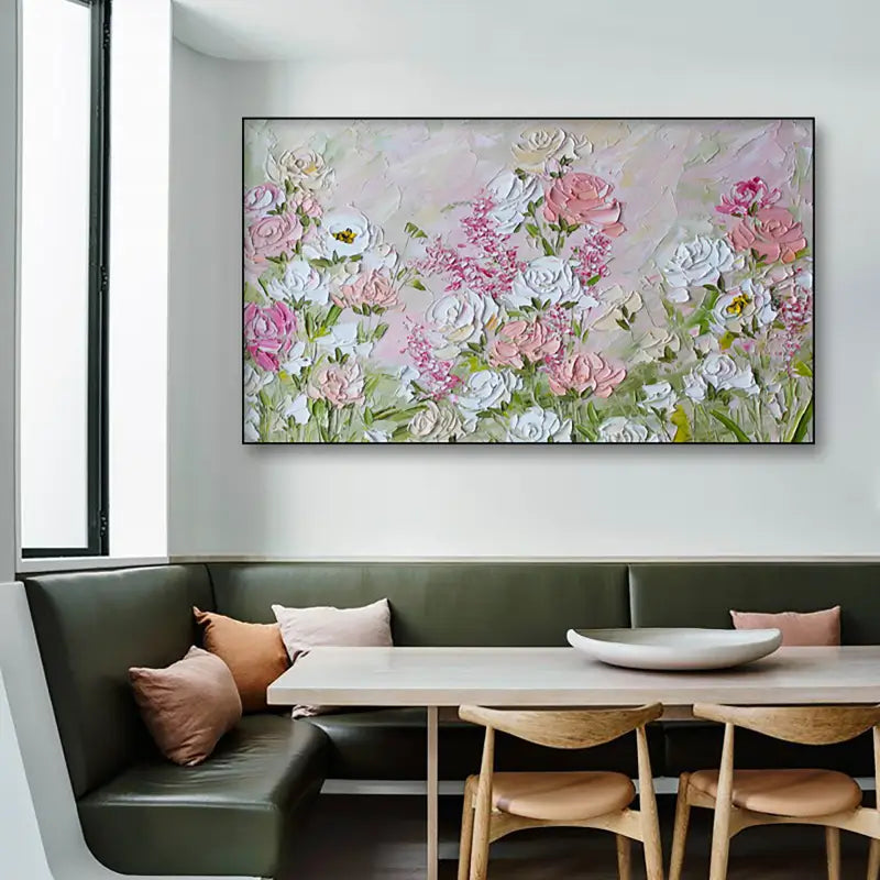 Textured Floral Painting | Pink White Impasto Flower Wall Art Decor #JJ 099