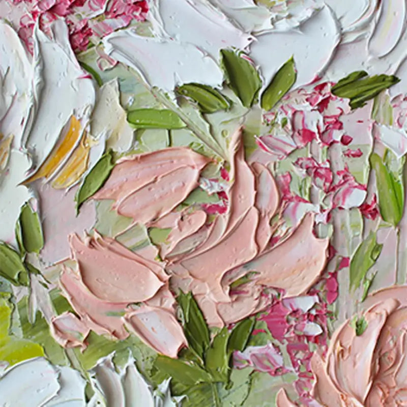 Textured Floral Painting | Pink White Impasto Flower Wall Art Decor #JJ 099