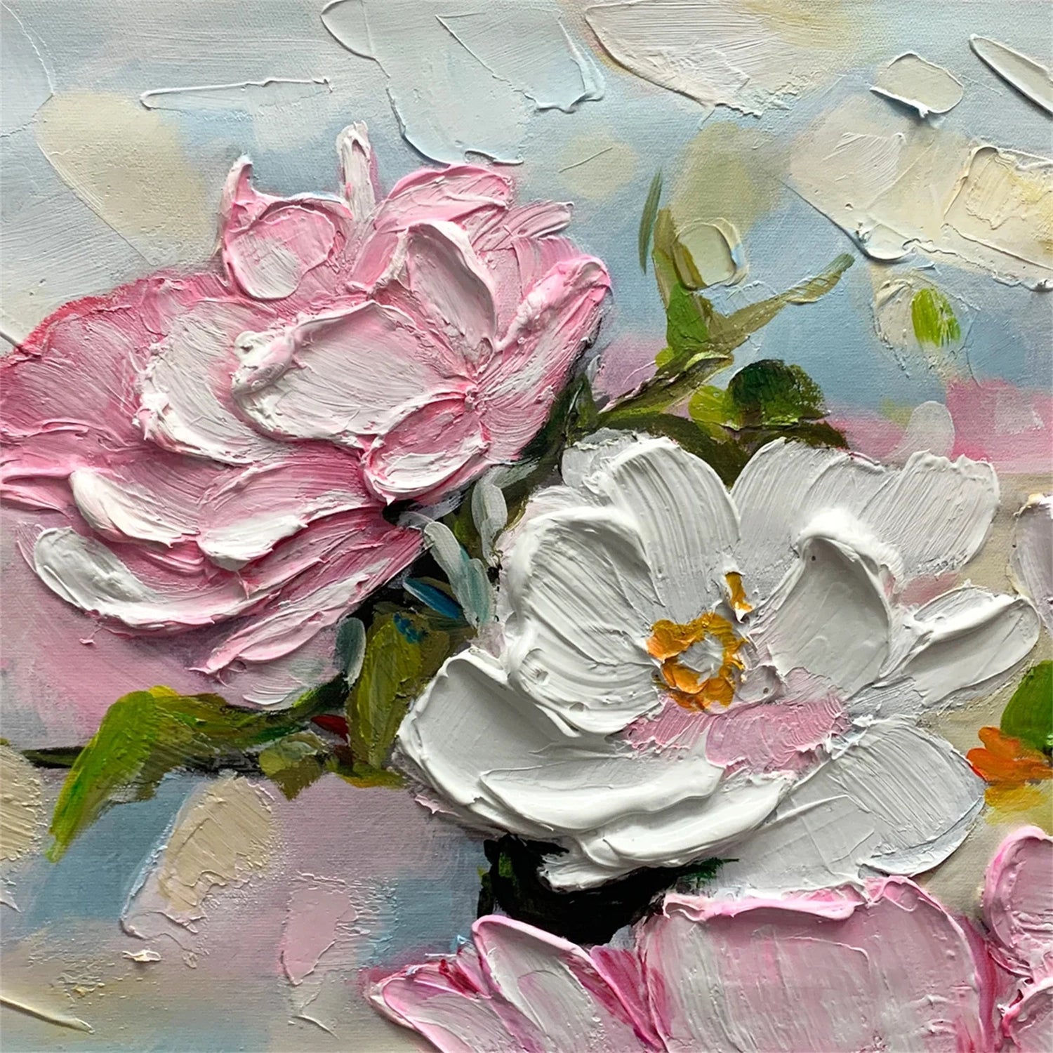 Romantic Textured Flower Painting | Contemporary Floral Wall Art #JJ 101