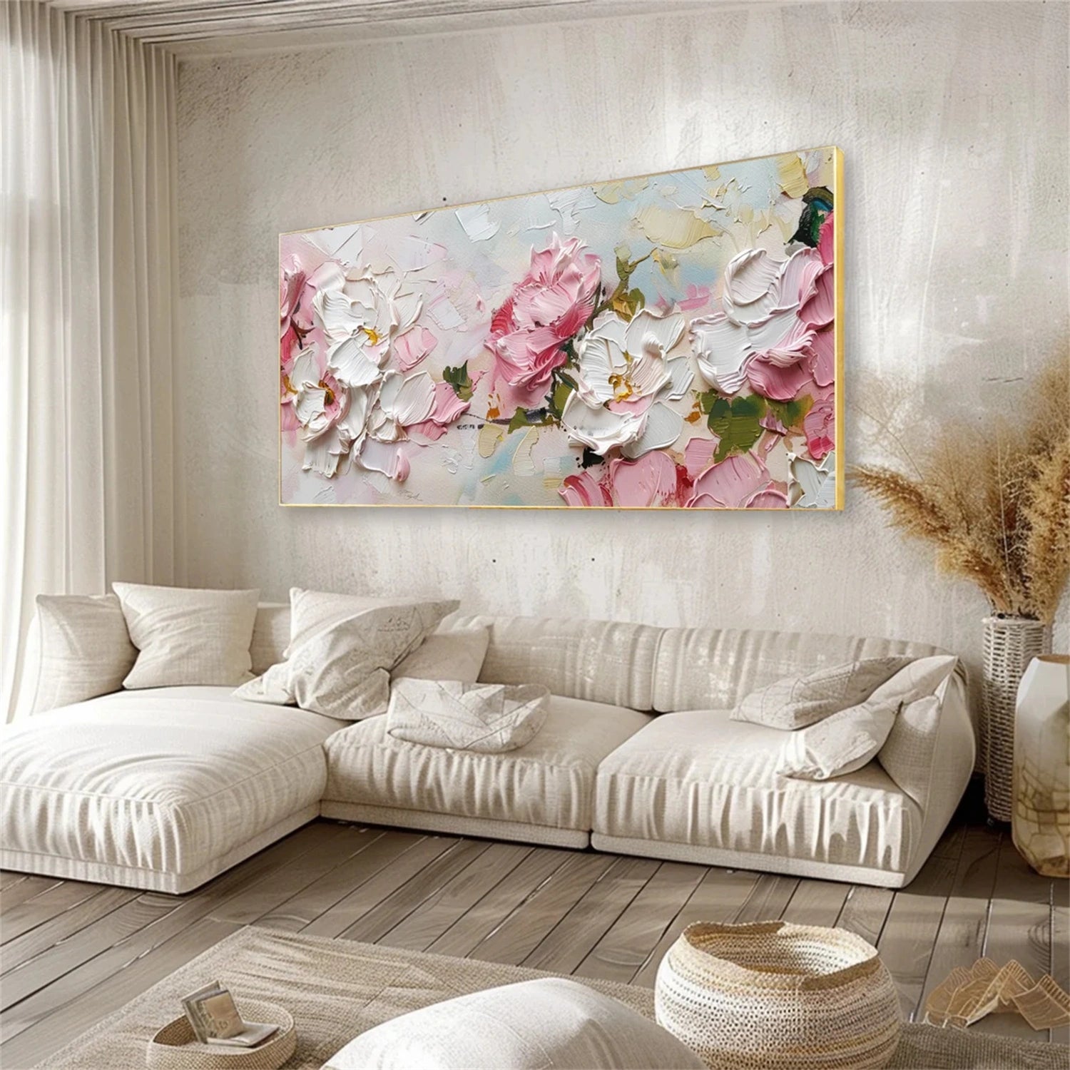 Romantic Textured Flower Painting | Contemporary Floral Wall Art #JJ 101