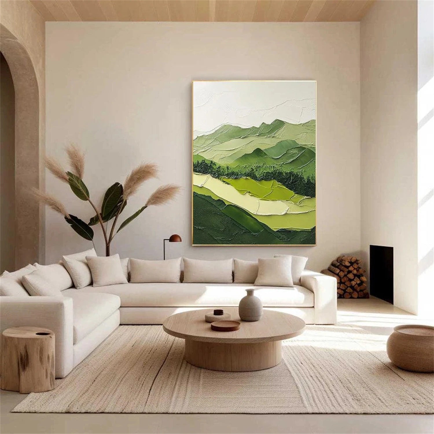 Modern Green & White Landscape Art- Minimalist Wall Decor #JJ 358