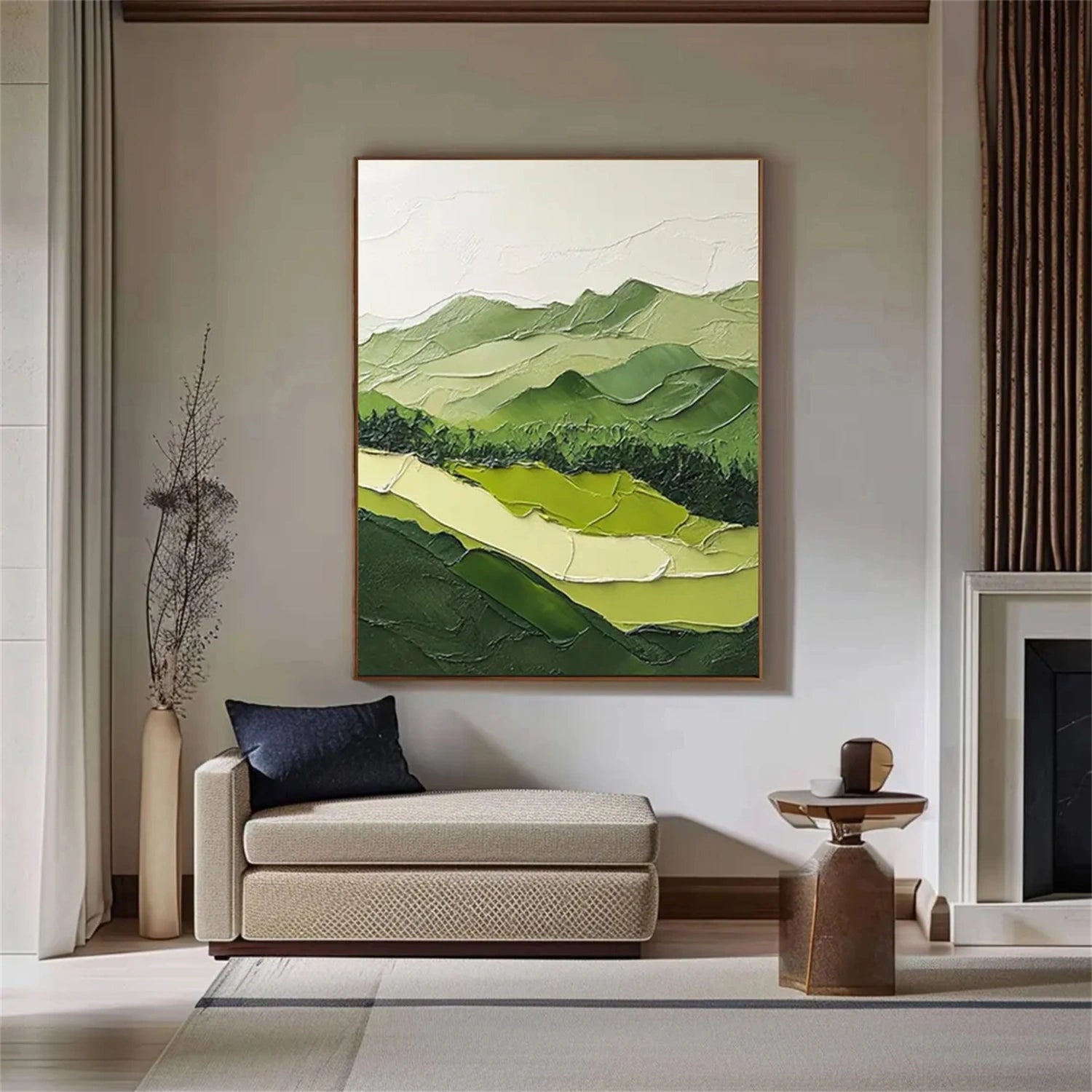 Modern Green & White Landscape Art- Minimalist Wall Decor #JJ 358