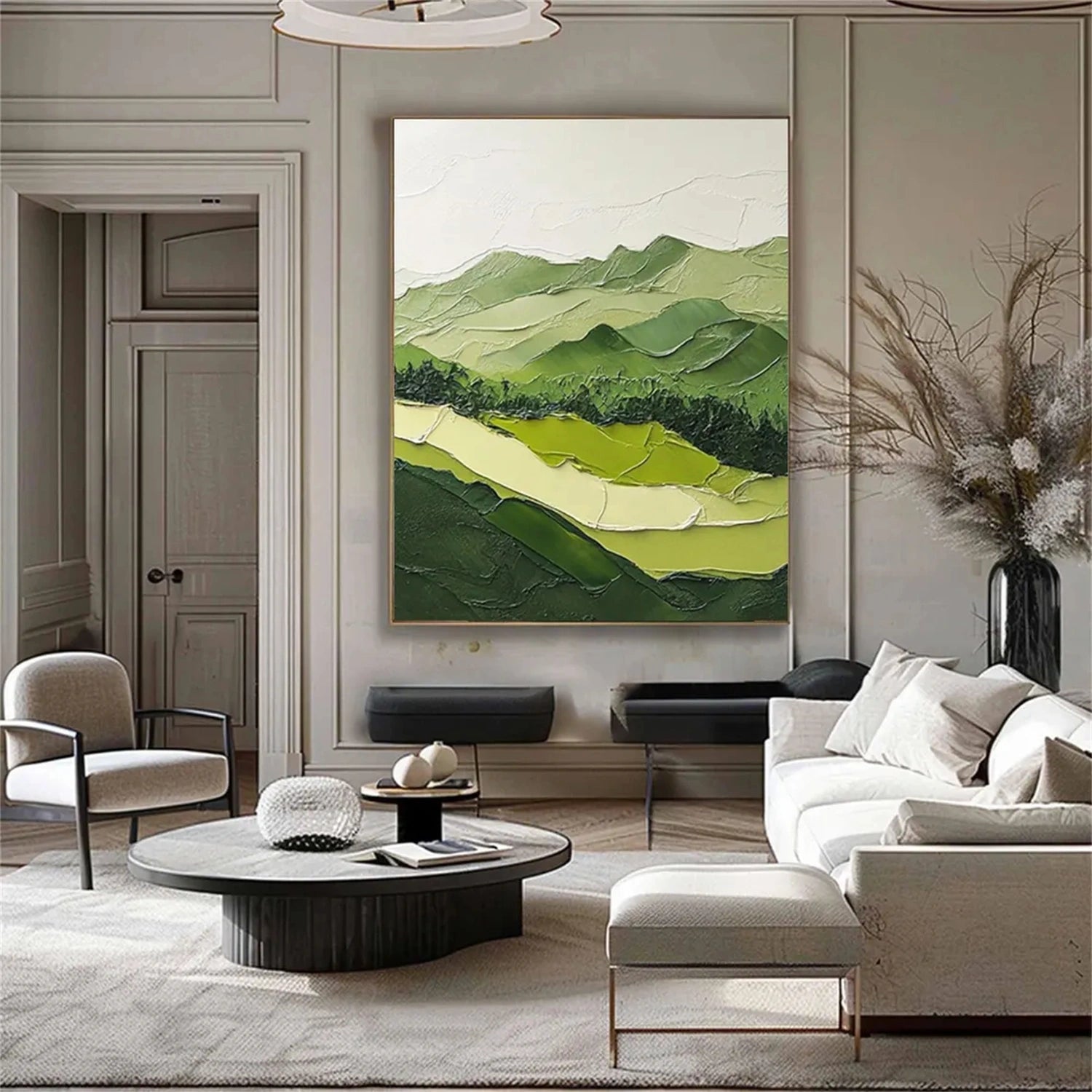 Modern Green & White Landscape Art- Minimalist Wall Decor #JJ 358